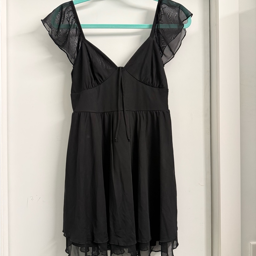 Wild Fable Black Mini Dress with Sheer Sleeves